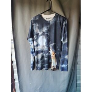 Get A Life Wolf Howling at Moon Graphic Long Sleeve Shirt Small All Over Print
